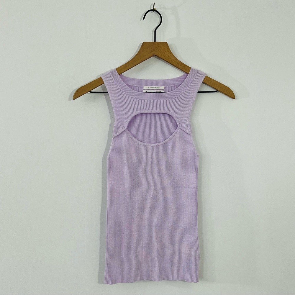 Anthropologie Ribbed Cutout Tank Top Lilac Fitted Stretch Knit Soft Girl Y2K XS